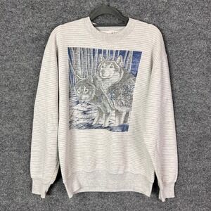 Vintage Jerzees Striped Wolf Graphic Crewneck Sweatshirt‎ Men's Medium